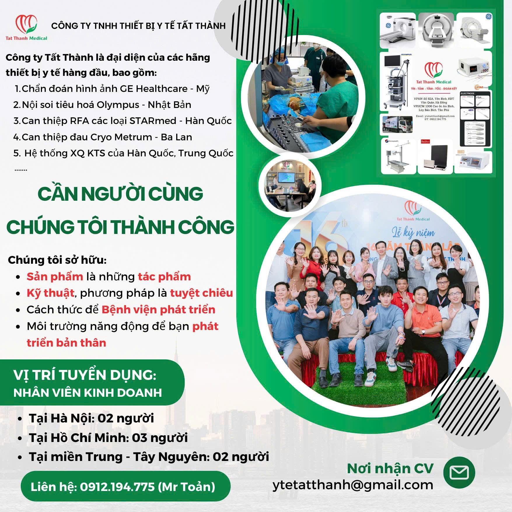 Tuyển dụng Nhân viên kinh doanh - Công ty TNHH Thiết bị y tế Tất Thành